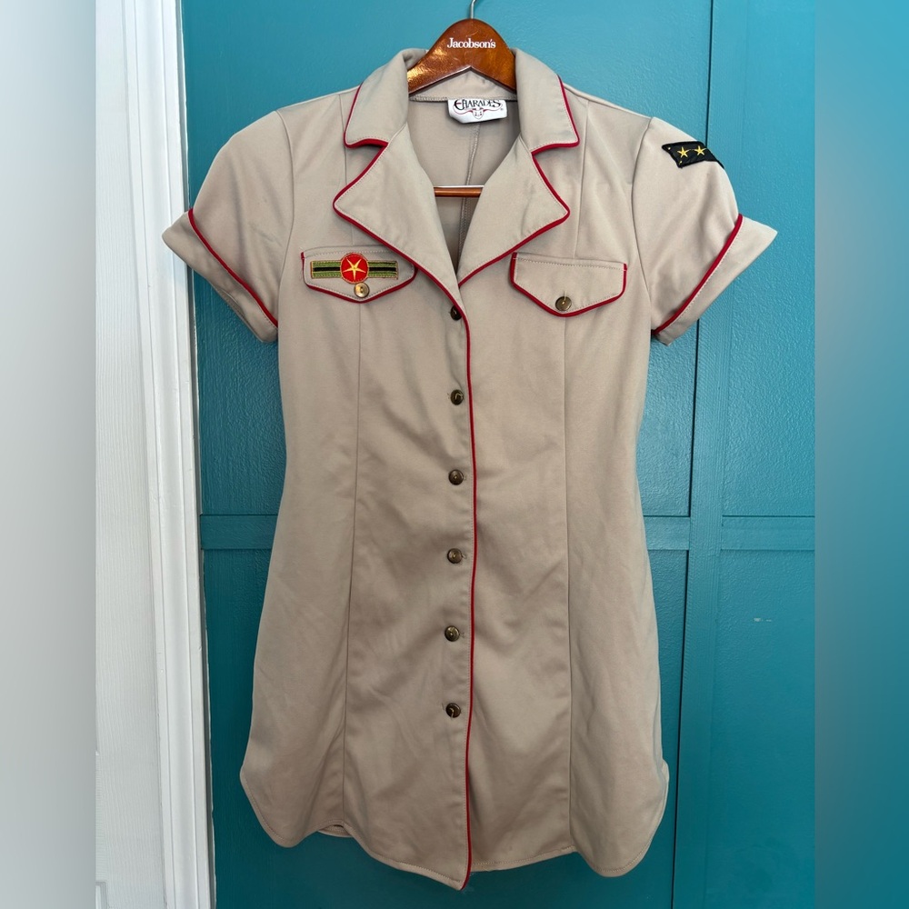 Charades Button-Up Air Force Brat Mini Dress with Red Trim Size Large